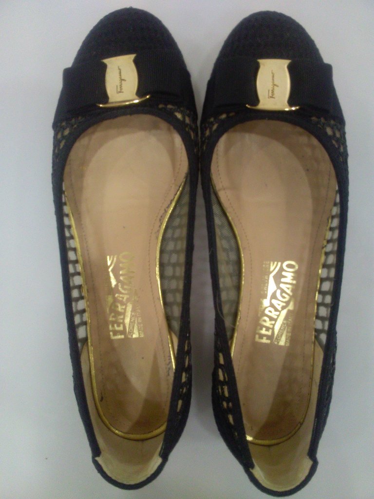 Salvatore Ferragamo Black Mesh Varina Ballet Flat